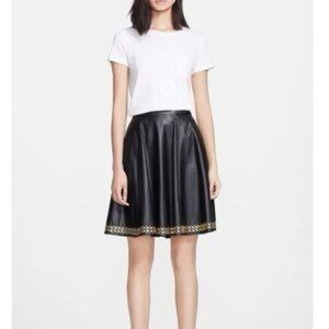 Tamara Mellon Leather Circle Skirt with Gold Accents